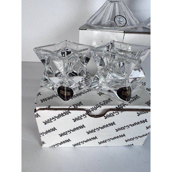 Crystal Glass Candlestick Holders NEW by Michael C Fina Vintage 2 Sets - Picture 6 of 9